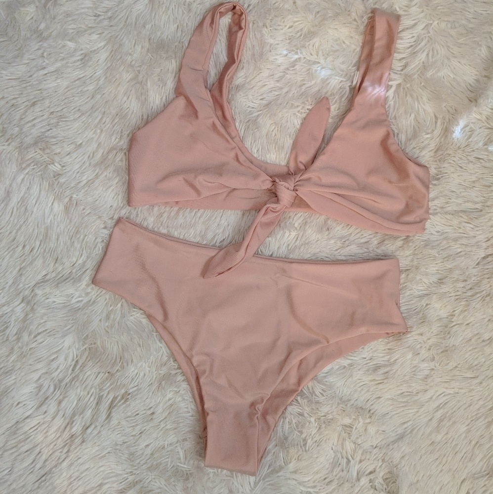 Dusty pink tie front bikini